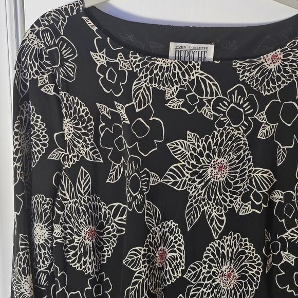 Vintage 80s Yves Cossette Depeche Mode Floral Silk Dress 14 Gothic Dark Floral - Picture 2 of 7
